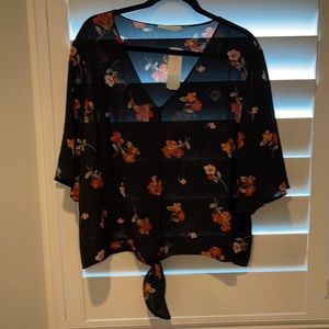 Lush Krisantha Tie Front Blouse XL NWT